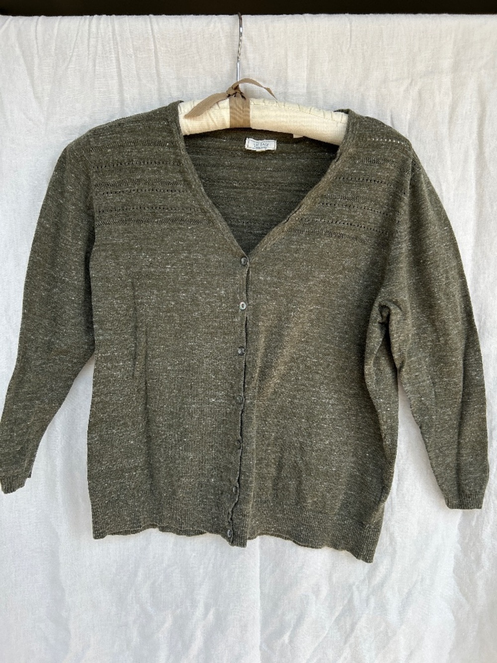 Women's Fatface Lightweight cardigan sweater - marled slub - Green Khaki - 12